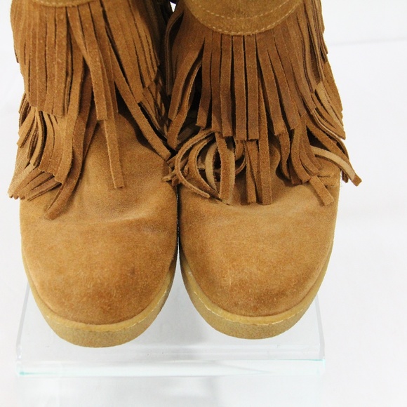 Tory Burch Boots Women Collins Moccasin Bootie sz 6 Shearling lined Fringe - Picture 4 of 11